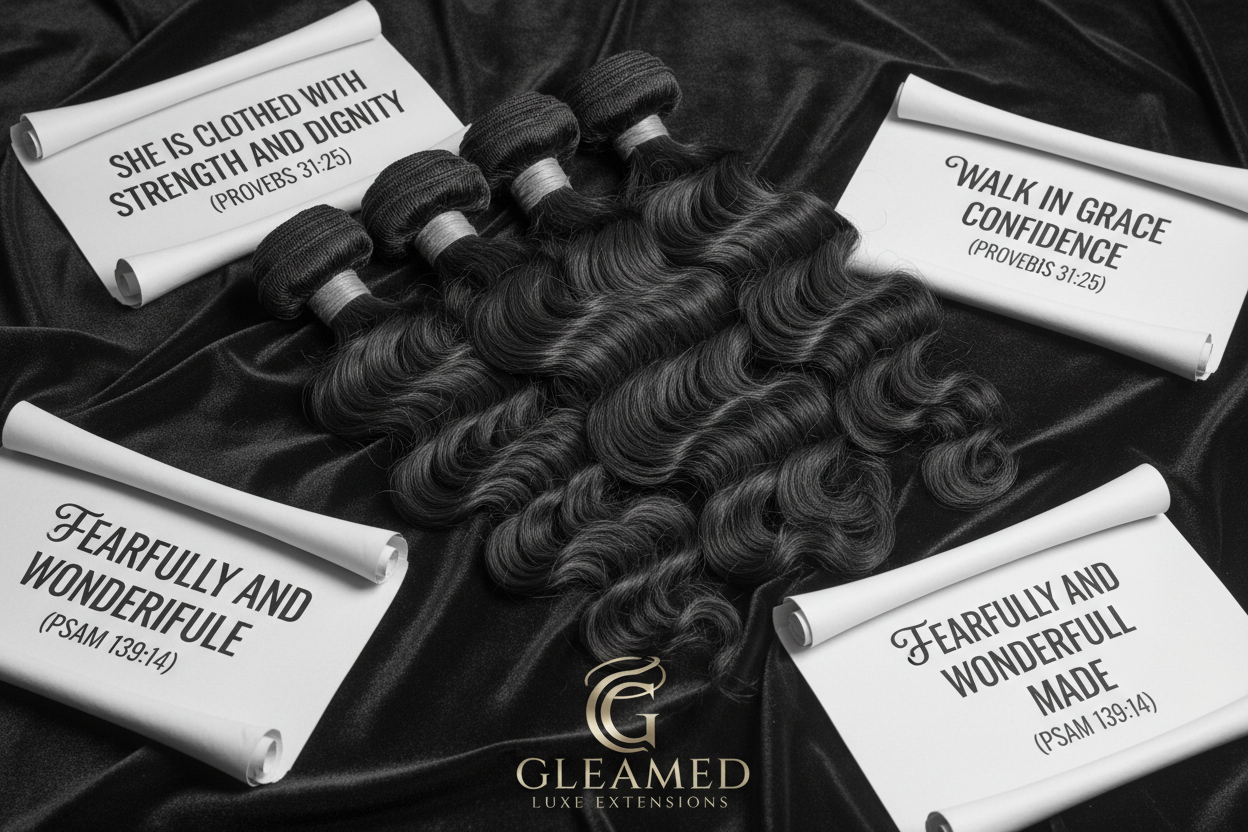 Gleamed Luxe Extensions with inspirational Bible verses