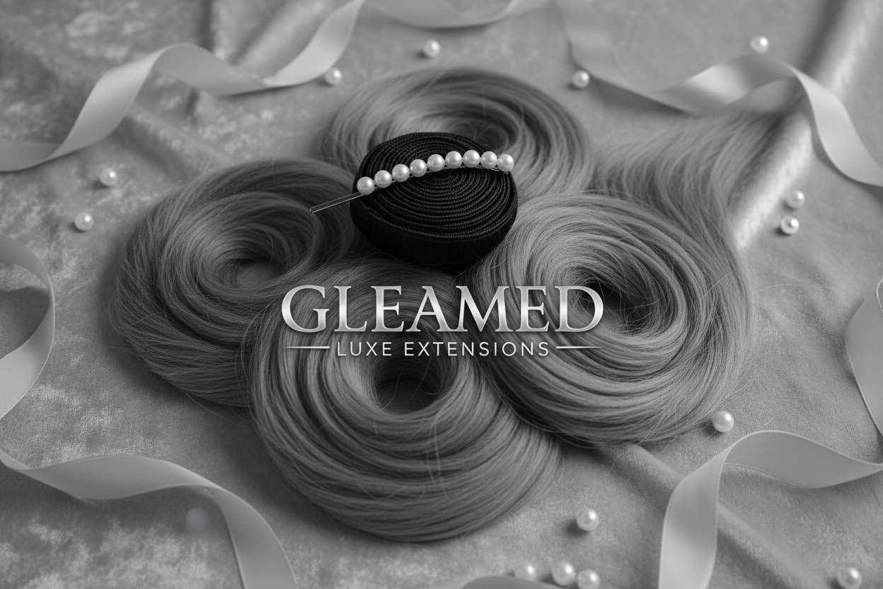 Luxury raw hair bundles with Gleamed Luxe Extensions logo